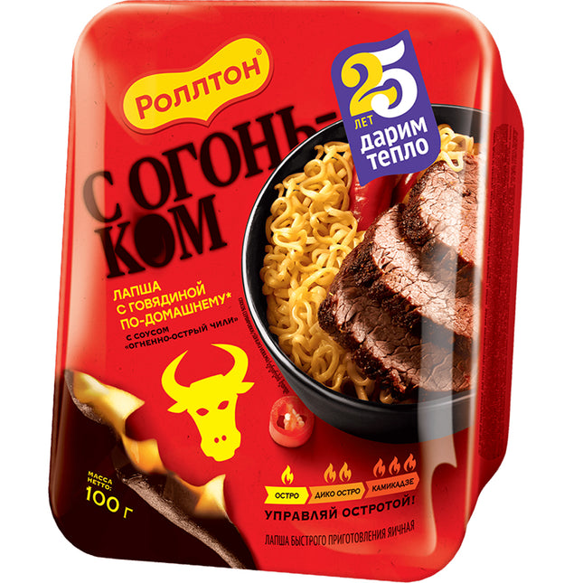 Instant Spicy Beef Noodles with Chili Sauce "S Ogonkom", Rollton, 100g/ 3.53 oz