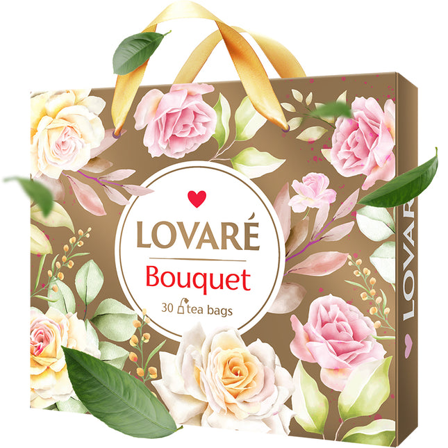 Assorted Green, Black & Floral Tea 6 Flavors "Brown Bouquet of Flowers", Lovare, 30 sachets