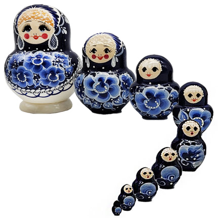 Matryoshka Nesting Doll "Gzhel", Height 15cm, 9 Dolls