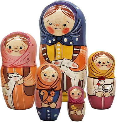 Matryoshka Nesting Doll "Village Alyonka", Height 17cm, 5 Dolls