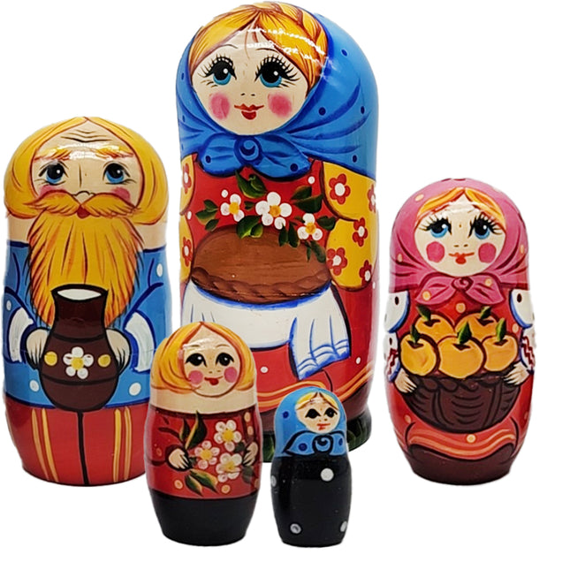 Matryoshka Nesting Doll "Family", Height 17cm, 5 Dolls