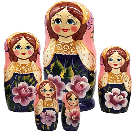 Matryoshka Nesting Doll "Zhostovo", Height 17cm, 5 Dolls