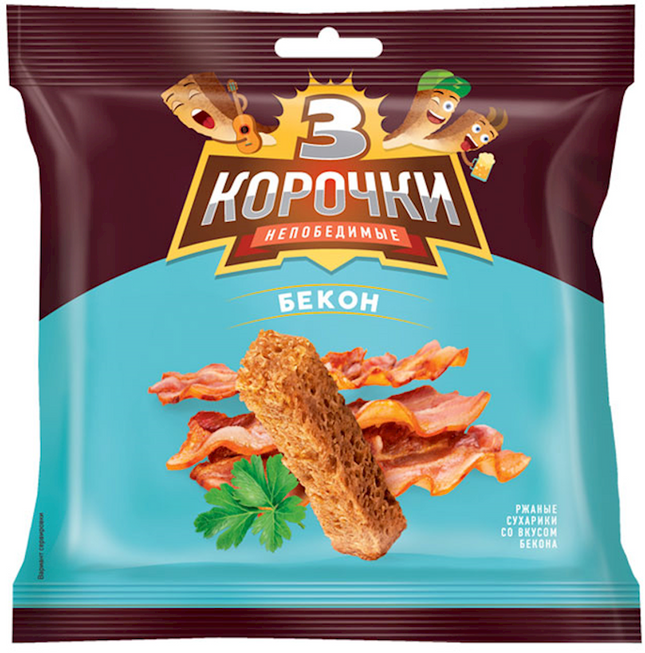 Rye croutons bacon flavor Tri korochki 100 g