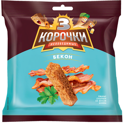 Rye croutons bacon flavor Tri korochki 40 g