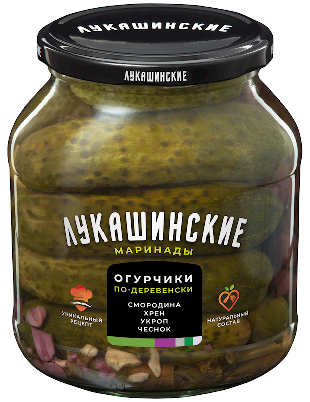 Сucumbers Village style  &quot;Lukashinskie&quot; with Horseradish and Currant Leaves 670g