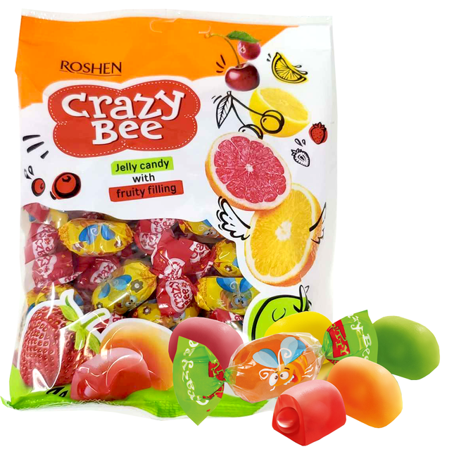 Jelly Candies w/ Fruit Filling Assorted, Crazy Bee, Roshen, 200 g/ 0.44 lb