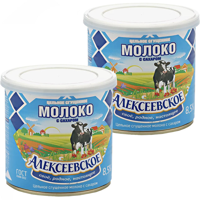 PACK2 Sweet Condensed Milk with Sugar, Alekseevskoe, 360g x 2