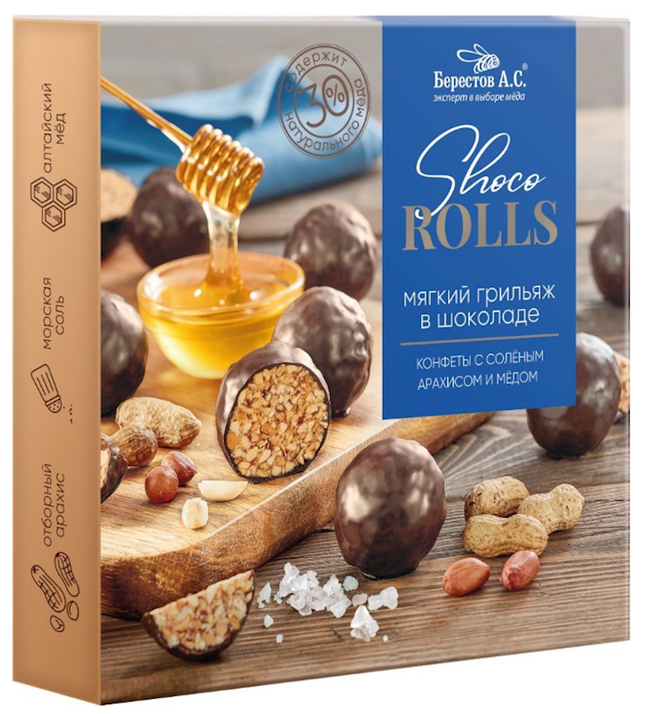 Candy box Berestov Shoco Rolls with salted peanuts and honey 135 g