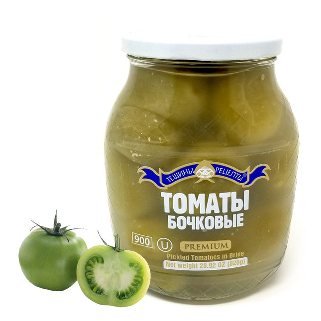 Barrel Pickled Green Tomatoes in Brine, Teshcha's Recipes, 23 oz /900 g