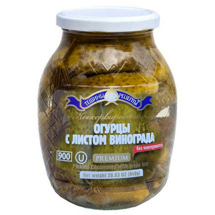 Cucumbers with Grape Leaves, Teshcha's Recipes, 29.63oz/ 840 g