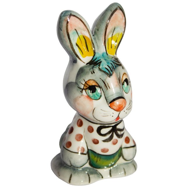 Easter Ceramic Figurine Colorful Gzhel Bunny Lucky 3.54"