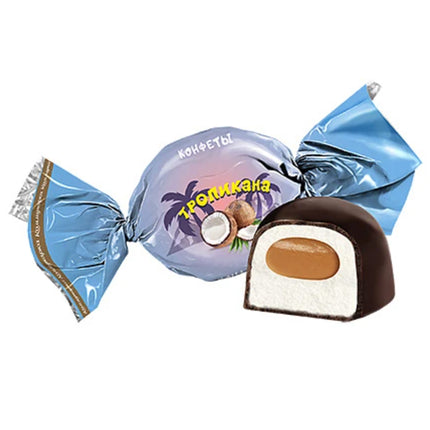 Chocolate Candies with Coconut Nougat & Caramel Filling "Tropicana", Kommunarka, 226g / 7.97oz