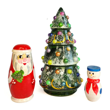 Christmas Tree Decor Wooden Matryoshka, 3pcs, 5"