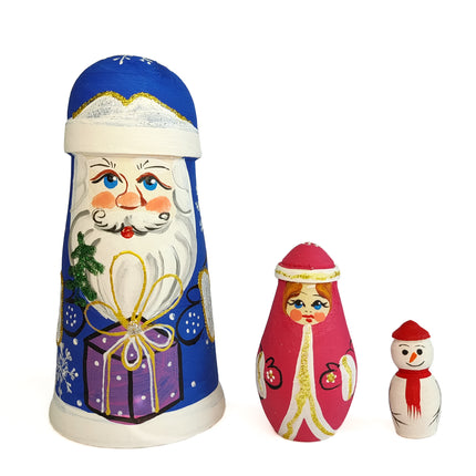 Wooden Ded Moroz & Matryoshka, 3pcs, 4.7"