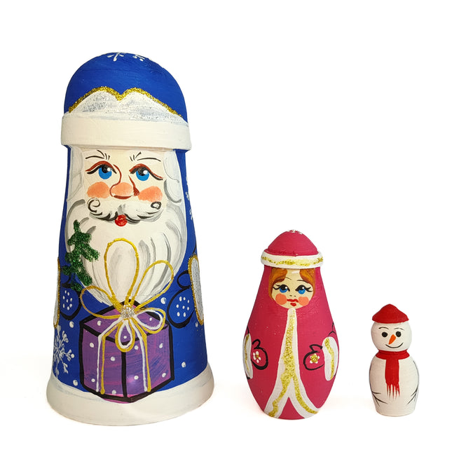 Wooden Ded Moroz & Matryoshka, 3pcs, 4.7"