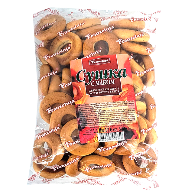 Sushki Hard Bagels with Poppy Seeds, Franzeluta, 500g/ 1.1lb